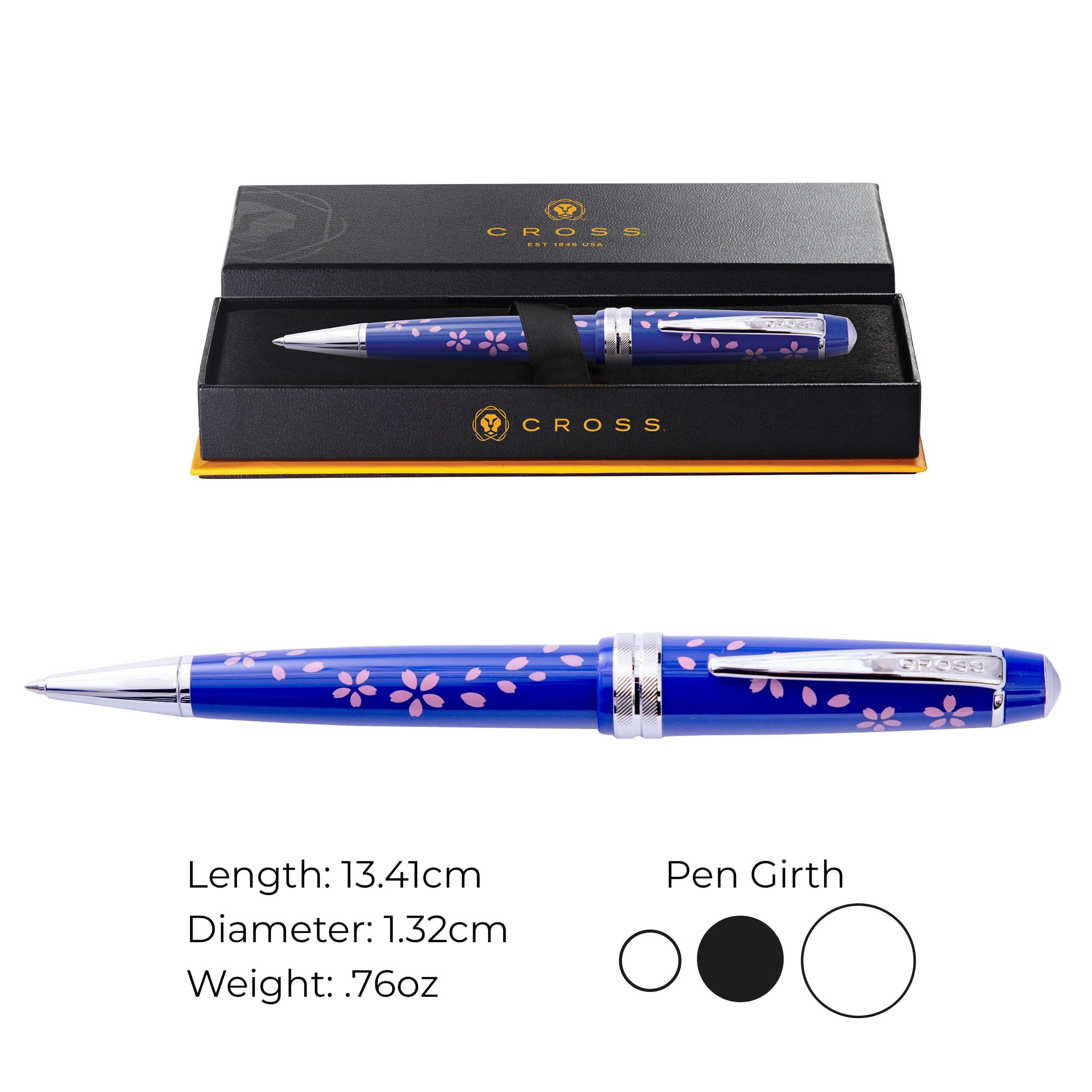 Cross Bailey Light Cherry Blossom Glossy Blue Resin with polished Chrome Plate Appointments Ballpoint Pen