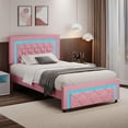 thumbnail image 3 of 4 EVER WINNER Twin Size LED Bed Frame with Headboard，Upholstered Platform Bed Frame with LED Lights，Diamond Tufted Headboard and Footboard，Pink, 3 of 7