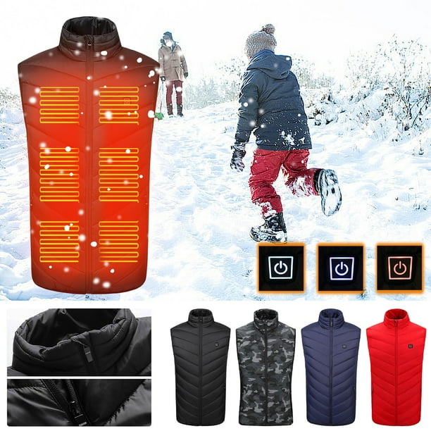 Chaqueta calefactable USB para hombres y mujeres - Calefacción de fibra de carbono con 9 zonas de calefacción, 3 ajustes de temperatura (25°C-45°C), abrigo de poliéster lavable a máquina, 3XL