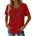 thumbnail image 4 of purcolt Women's Summer T-Shirts Short Sleeve V-Neck Solid Color Embroidery Tops Casual Loose Fit Boho Blouses, 4 of 9