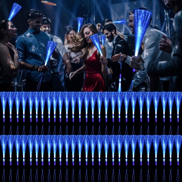 Varitas de fibra óptica azul YOFOBU con iluminación LED, 60 unidades, para fiestas
