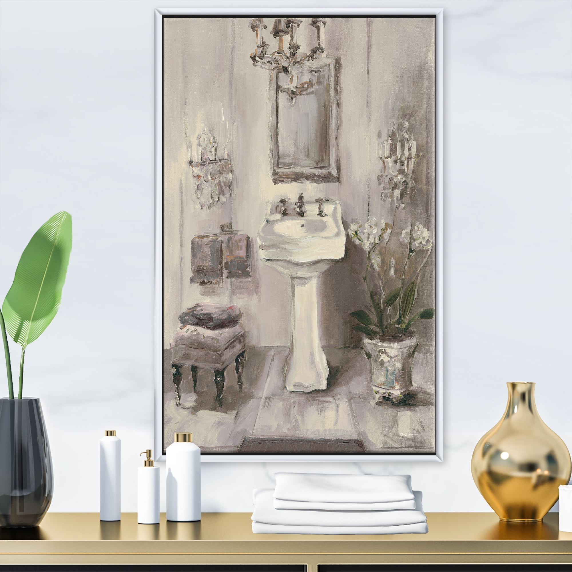 Designart ' French Bathroom Vintage II ' Traditional Bathroom Framed Canvas