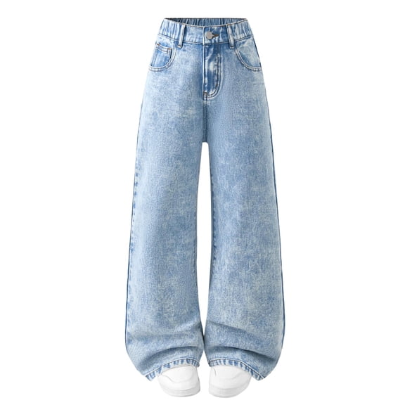Zpanxa Girls Vintage Acid Wash Baggy Jeans Loose Wide Leg Denim Pants Jeans for Girls Light Blue 12-13 Years