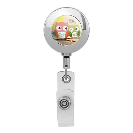 Owl BFFs Best Friends Couple Love Retractable Reel Premium Metal Chrome Badge ID Card Holder