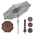 thumbnail image 1 of Sunnydaze Outdoor Aluminum Patio Umbrella with Solar LED Lights, Tilt, and Crank - 9' - Awning Stripe, 1 of 9