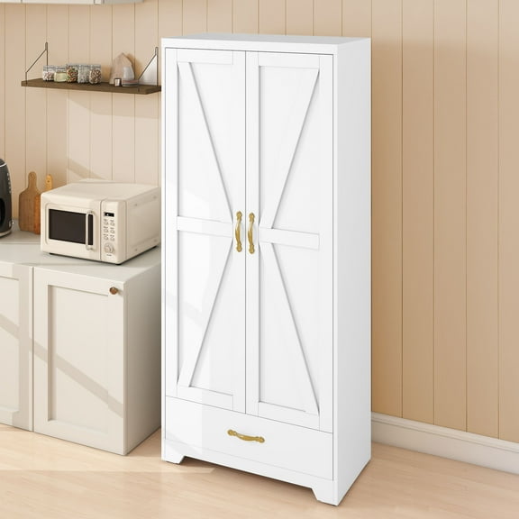 Craftian 66.2"H Metal Kitchen Pantry Storage Cabinet with Adjustable Shelves & Drawer, White