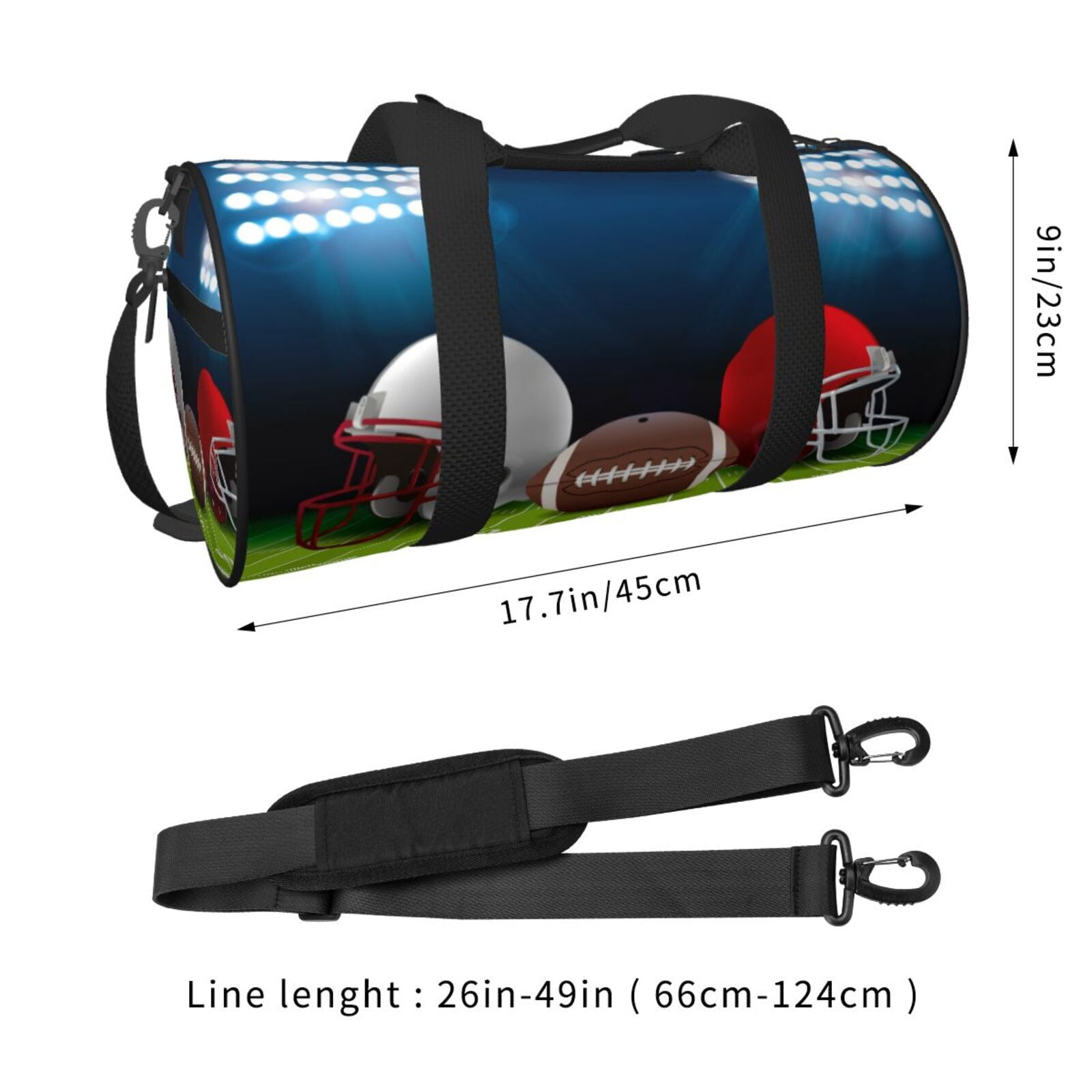 American Football Helmet Small Round Sport Duffel Bag,Soccer Field Shoulder Airport Travel Bag, Men Women Weekender Overnight Sleepover Carry-On Personalized Tote Pouch-17''