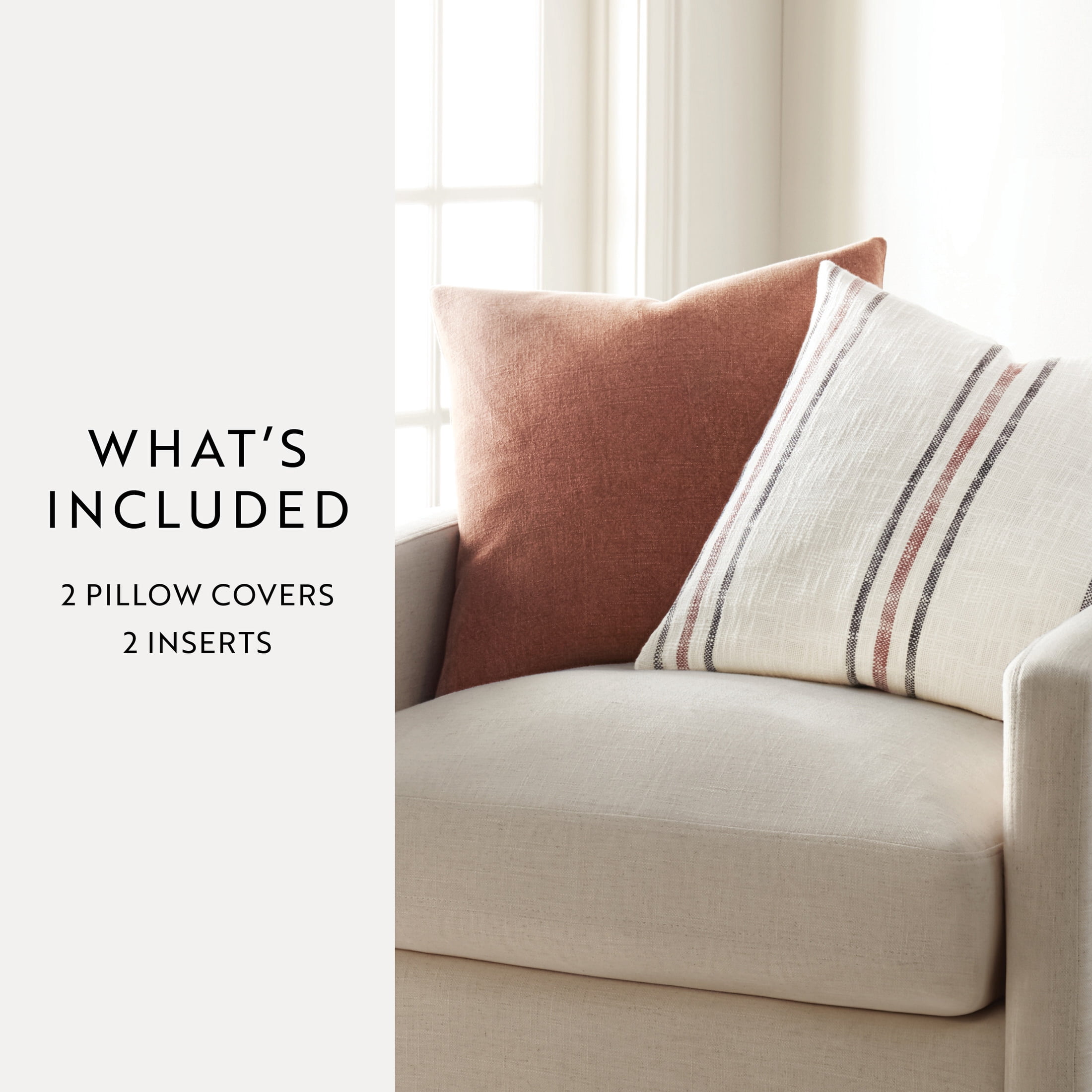 2-Pack Decor Throw Pillows in Yarn-Dyed Framed Stripe / Solid Patterns by Comfort Canopy