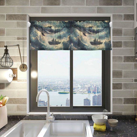 Yayeee Kitchen Valance Rod Pocket 54" x 18" Living Room Window Curtain, Beige Floating Whale