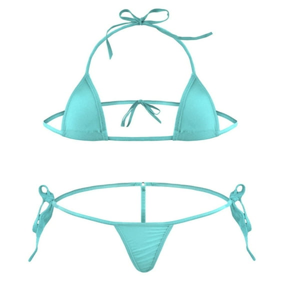 Delliss Women's Triangle Thong Bikini Set String Two Piece Swimsuit Cute Bikini Bathing Suit