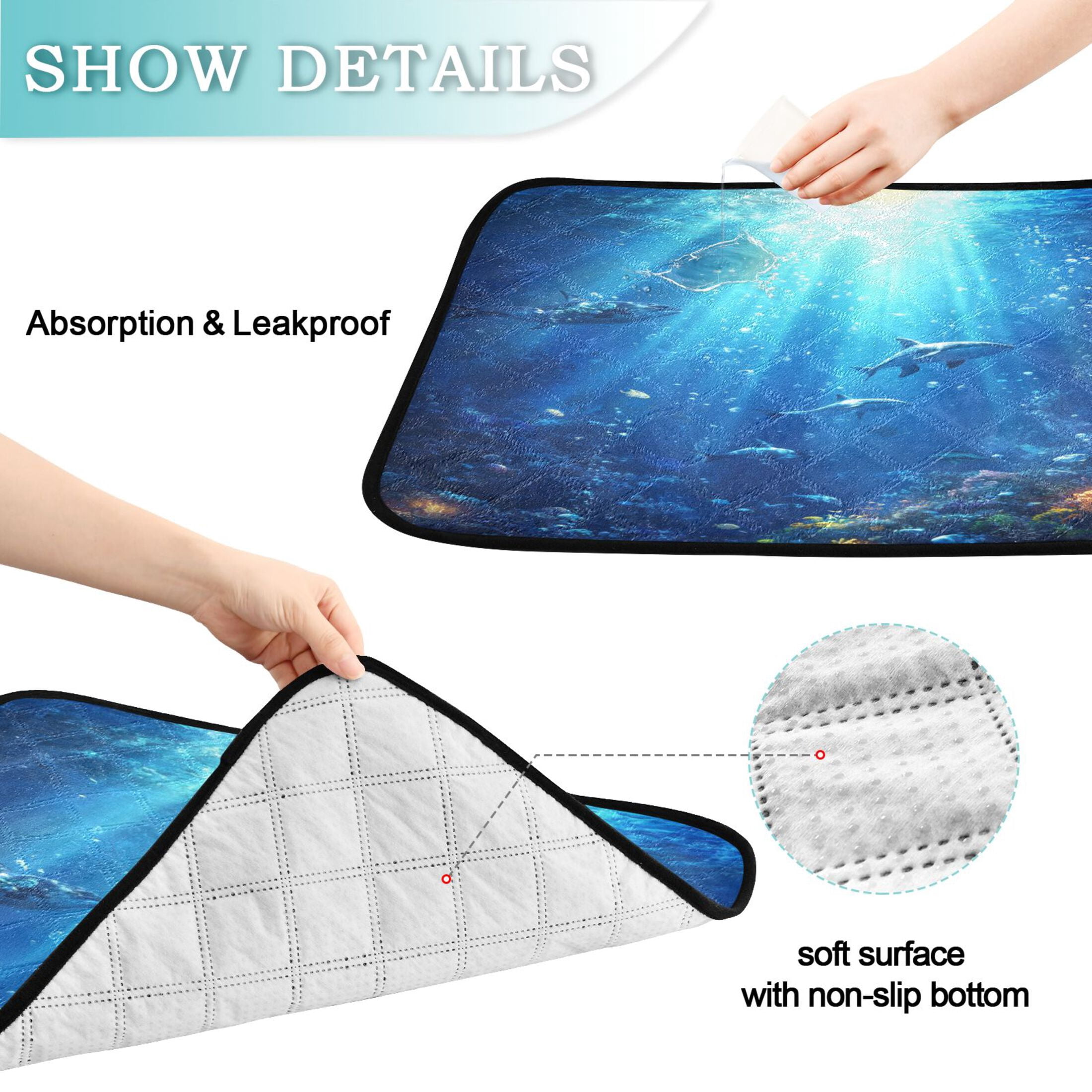 Washable Pet Pee Pads with Super Absorbent Reusable Training Pads for Dogs & Cats Deep Blue Ocean