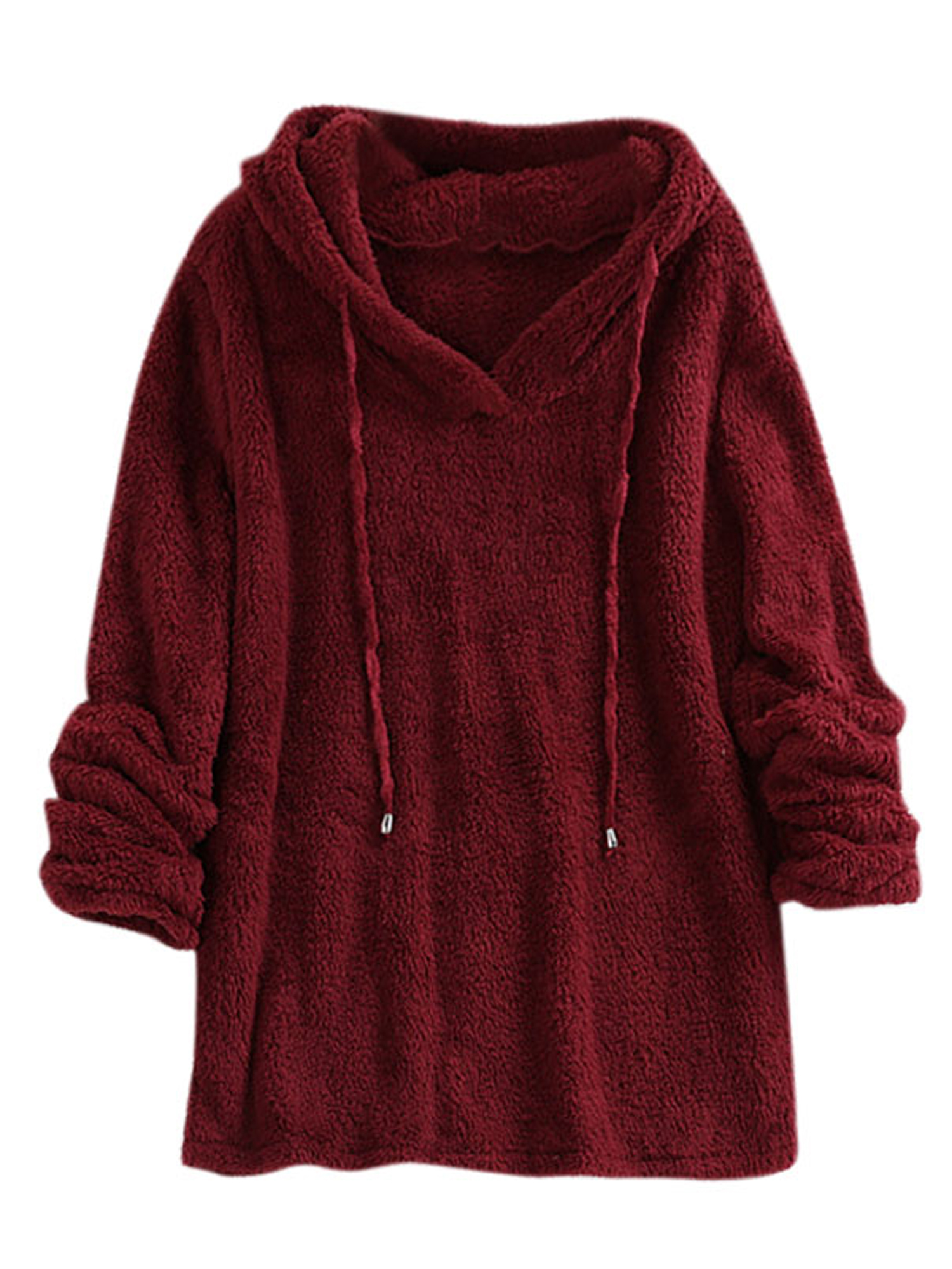 Wodstyle - Women's Plus Size Teddy Bear Hooded Fluffy Fleece Pullover