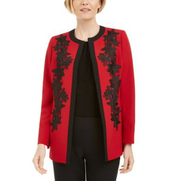 Kasper Veste à Bordure en Dentelle - Rouge Feu/noir