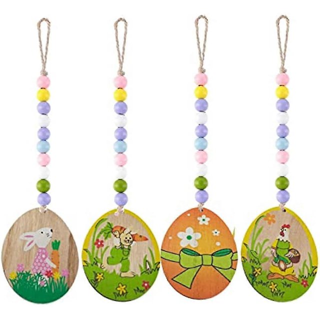 Easter Wooden Bead Chain Wood Sign Rabbit Carrot Rooster Egg Hanging Pendant---Product code 55138