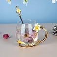thumbnail image 3 of Longwin Enamel Glass Mug Butterfly Flower Lead-Free Drinking Tea Cup Coffee Mugs with Steel Spoon Set for Women Birthday Valentines Wedding Day Gifts Yellow, 3 of 6