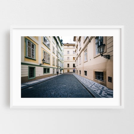 Narrow Prague - Prague Czechia Photography Architecture City Street Photography Travel Poster Vintage Scenic White Framed Wall Art Print 5 x 7 inches