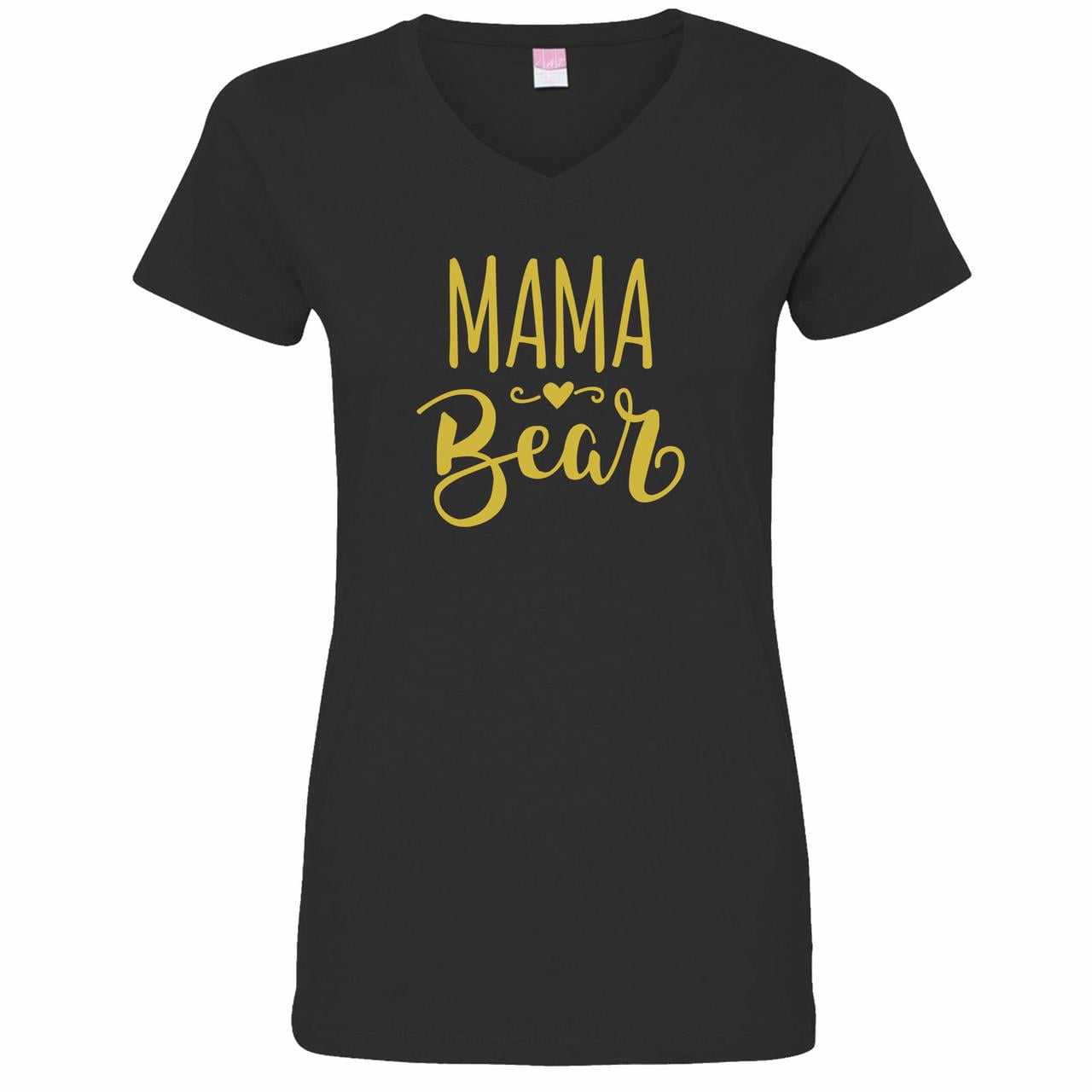 Camiseta deportiva fina vintage negra del día de la madre mamá oso con corazón para mujer cuello Vee - Imagen 7 de 15