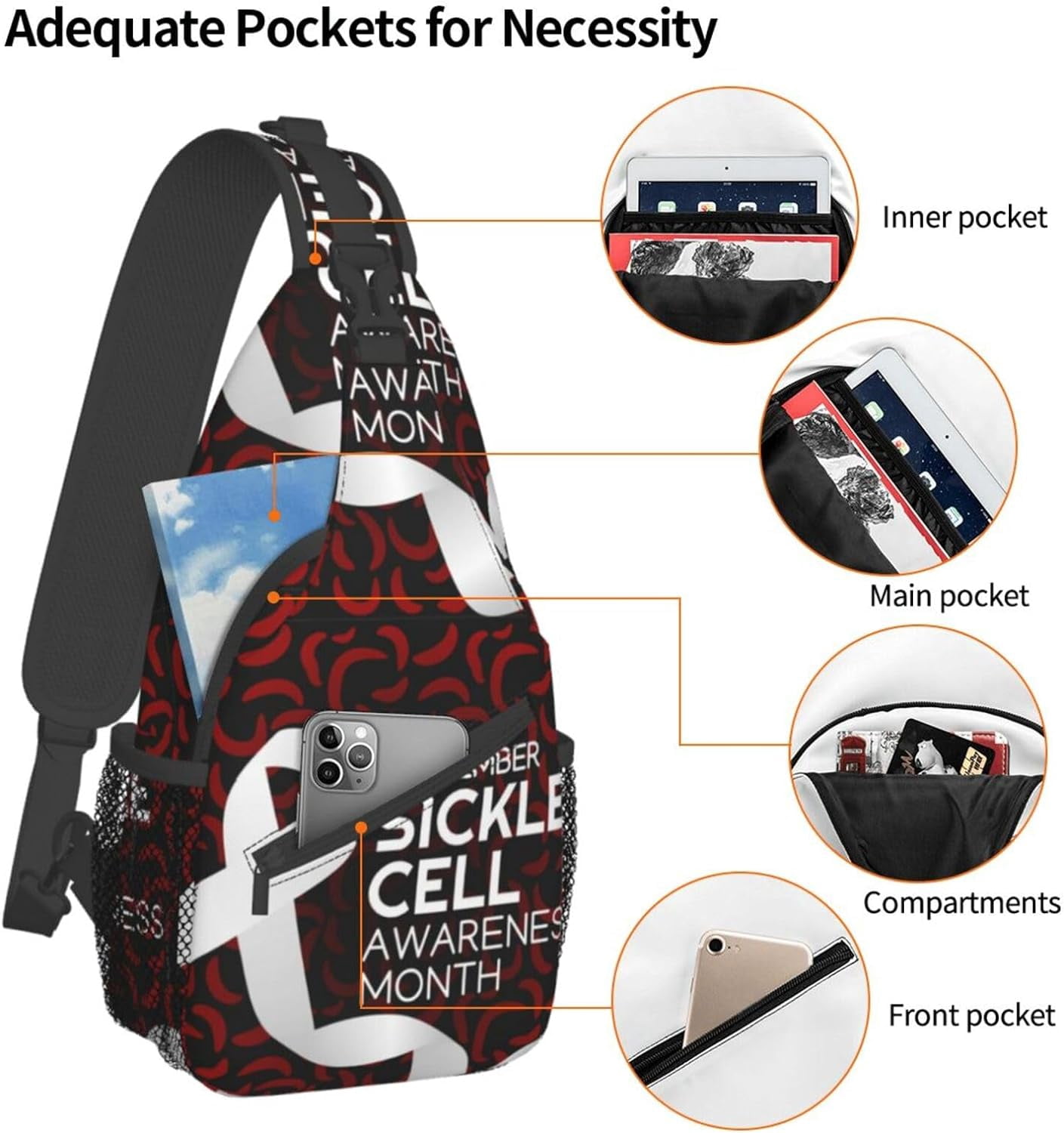 Sickle Cell Awareness Month Sling Bag Crossbody Hiking Travel Chest Bags Backpack Shoulder Daypack for Women Men