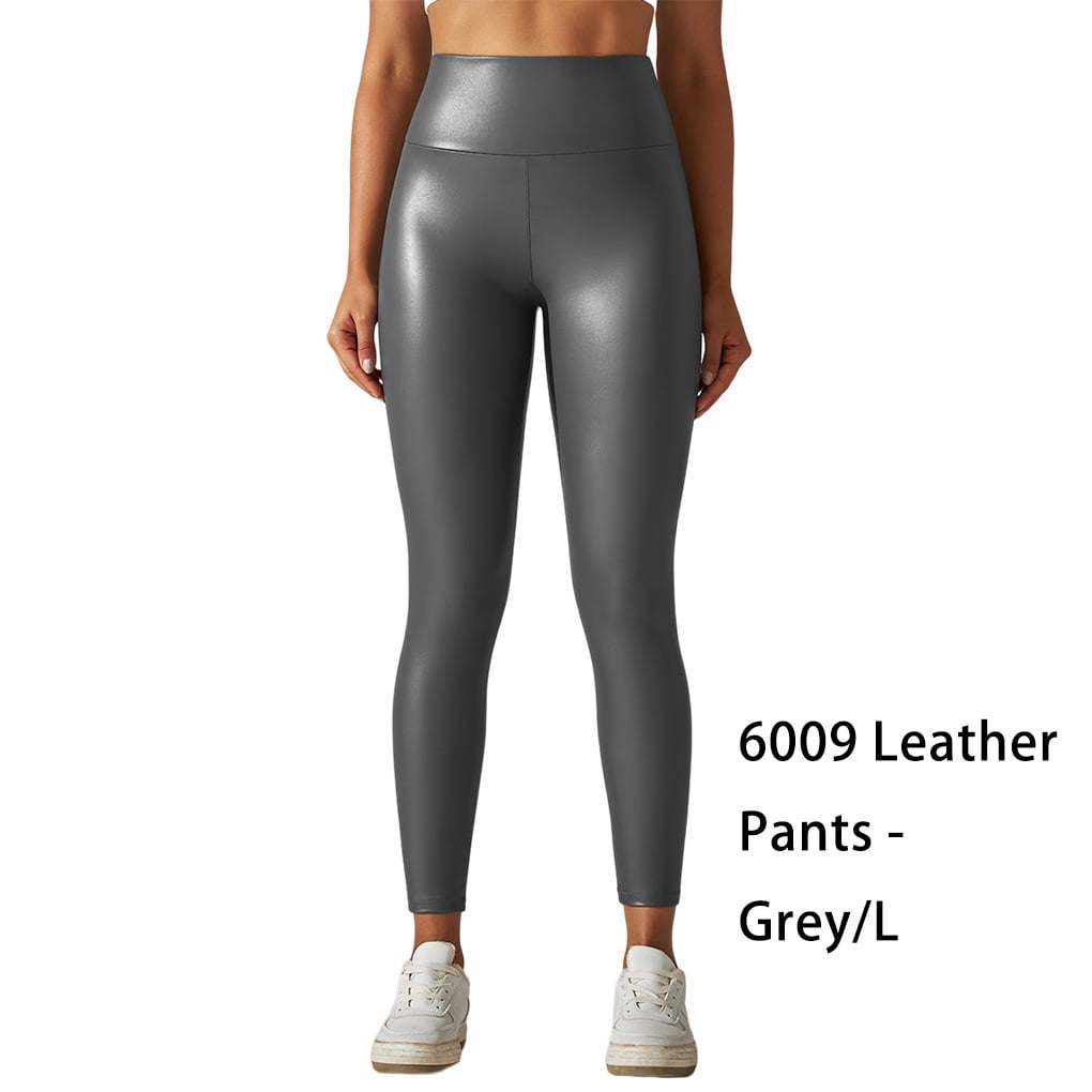 relayinert Femmes Leggings en Cuir Taille Haute Pantalon de Yoga Pas Crack Skinny Loisirs Mode Fitness Collants Grande Taille pour la Danse Gris L