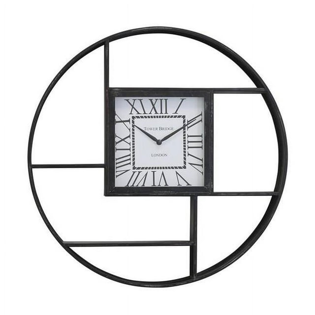 Yosemite Home Decor 5140050 27 in. Circular Shelf Wall Clock, Distressed Black