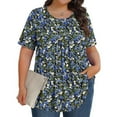 thumbnail image 2 of Pisexur Hauts de Printemps pour Femmes Blouses pour Femmes Décontractées Mode Féminine Imprimé Col Rond Manches Courtes Plissé Ample Multicolore, 4TG, 2 of 7