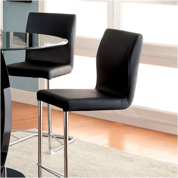 JERFIT Modern Counter Height Dining Chairs Set of 2, Black Leatherette Upholstered Bar Stools with Chrome Metal Legs for Kitchen Island