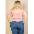 thumbnail image 2 of Ribbed Knit Solid Top with Casual Ruched Puff Sleeves in Plus Size, 2 of 9
