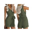 thumbnail image 6 of Women Solid Color Rompers Deep V-Neck Sleeveless Summer Short Jumpsuits, 6 of 9
