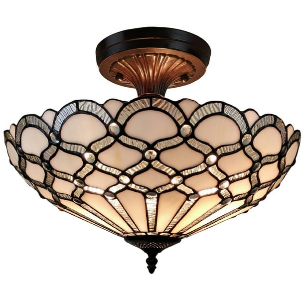 Tiffany Style 2 Light Vintage SemiFlush Ceiling Lamp 17" Wide