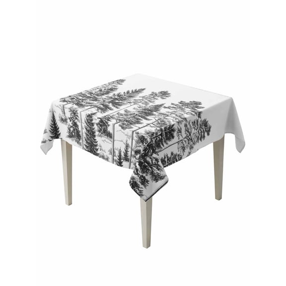 Black Pine Tree Table Cloth, Vintage Watercolor Botanical Waterproof Tablecloth for Square Tables, Reusable Washable Fabric Table Cover for Restaurant Kitchen Dining Tables 60"x60"