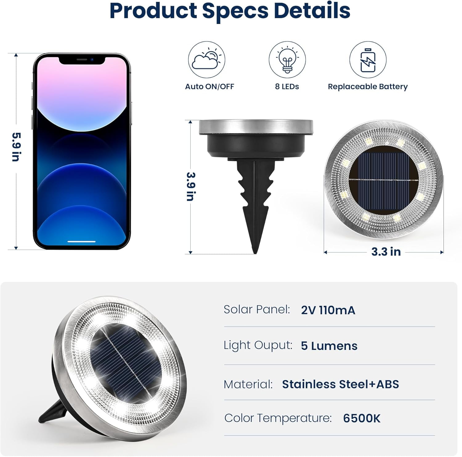 10 Pack Solar Ground Lights Outdoor Waterproof, Solar Powered Pathway Lights, Landscape Lighting for Garden Walkway Driveway Backyard Decor (Cool White)
