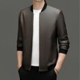 thumbnail image 5 of Chaqueta de cuero genuino para hombre, estilo coreano, corta, ajustada, con cuello de béisbol, informal, de moda, para otoño y primavera, 5 of 5