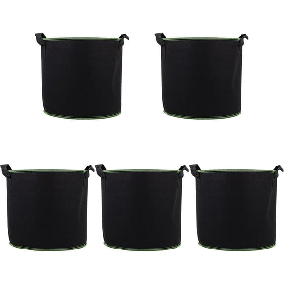 5pcs 4 Gallon Plant Grow Bags Nonwoven Aeration Fabric Pots with Handles Heavy Duty Plant Grow Bag for Gardening Black Black