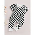 thumbnail image 4 of Liacowi Newborn Unisex Baby Boy Girl Casual Romper Short Sleeve Jumpsuit Checkerboard Printed Summer Bodysuit, 4 of 9