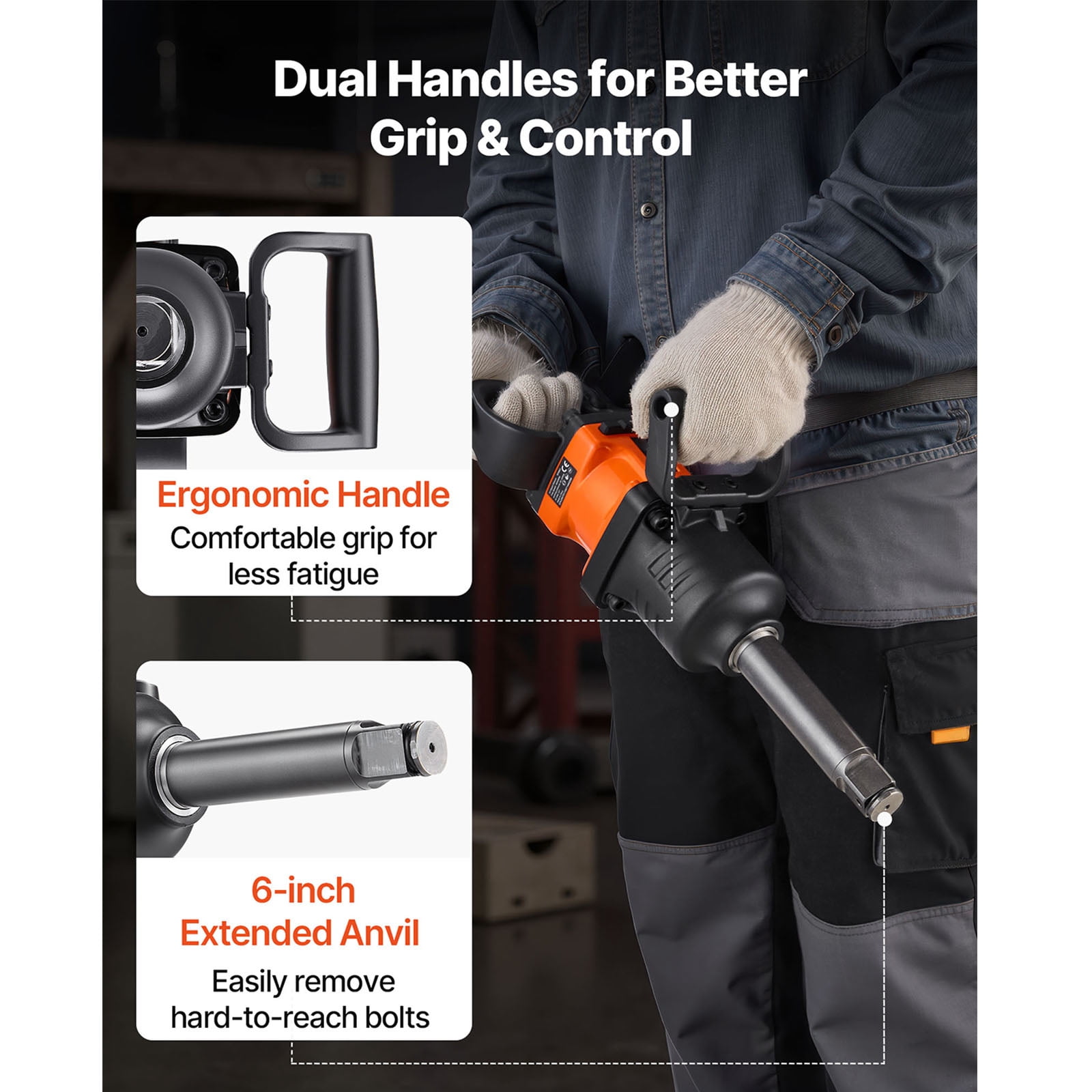 KFFKFF 1-Inch Air Impact Wrench, Delivers Up to 1800 ft-lbs Torque, 18.7 lbs Lightweight Pneumatic Tool with 6-Inch Extended Anvil for Heavy-Duty Repair and Maintenance Tasks