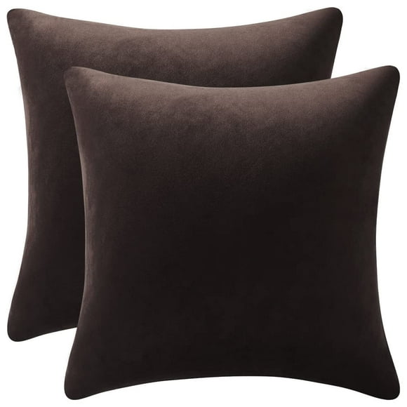 Fundas de almohada DEZENE de terciopelo marrón chocolate de 50 x 50 cm, paquete de 2