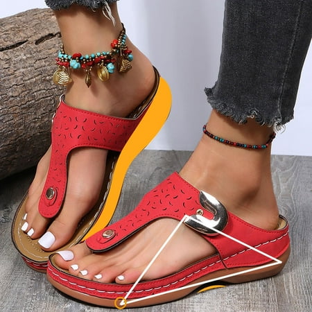 

VKEKIEO Round Toe House Slippers High Heel Thick Red