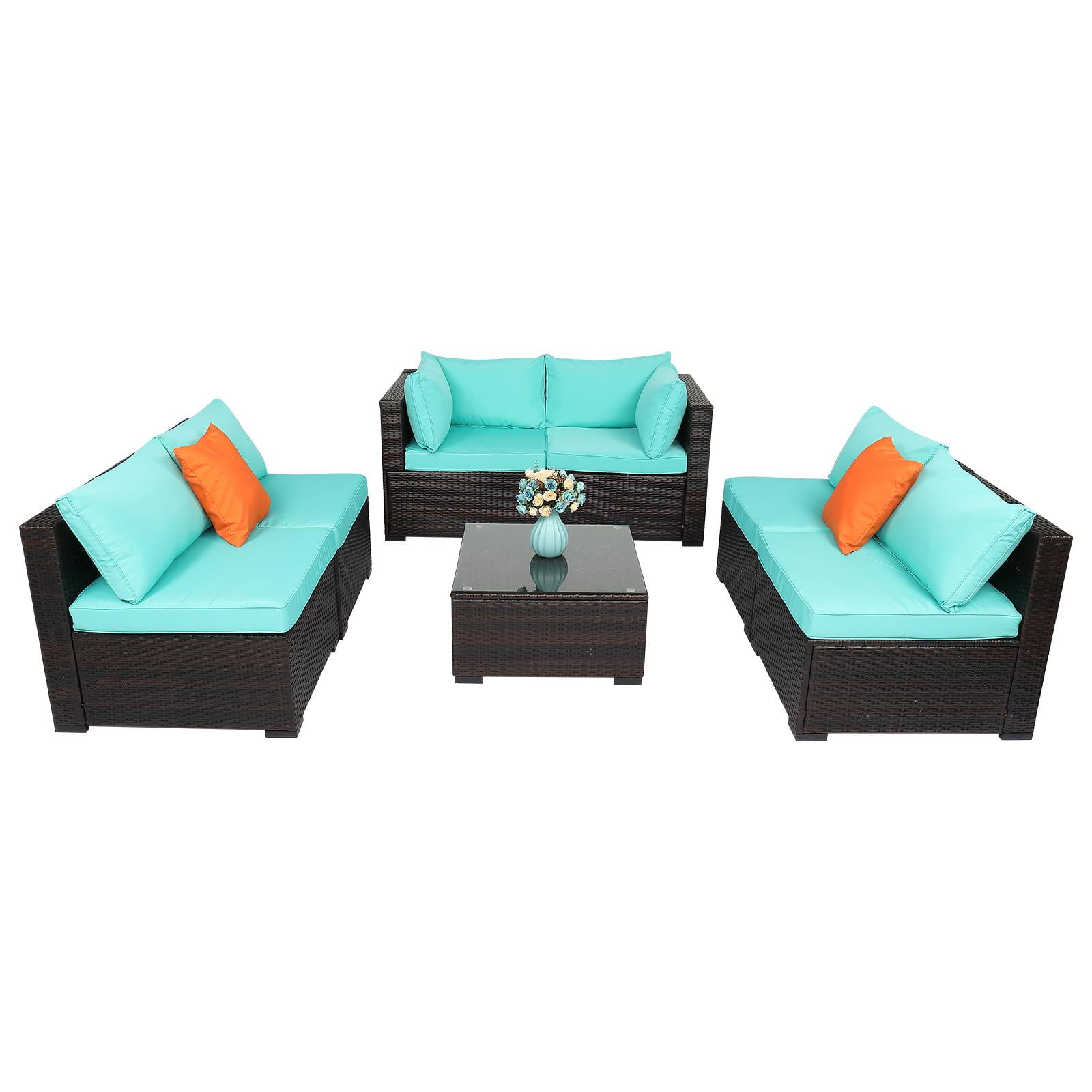 BaytoCare 7Pieces Rattan Wicker Patio Furniture Set Outdoor Sectional Couch Set Patio Conversation Set, Patio Sectional Set for Garden, Poolside, Deck