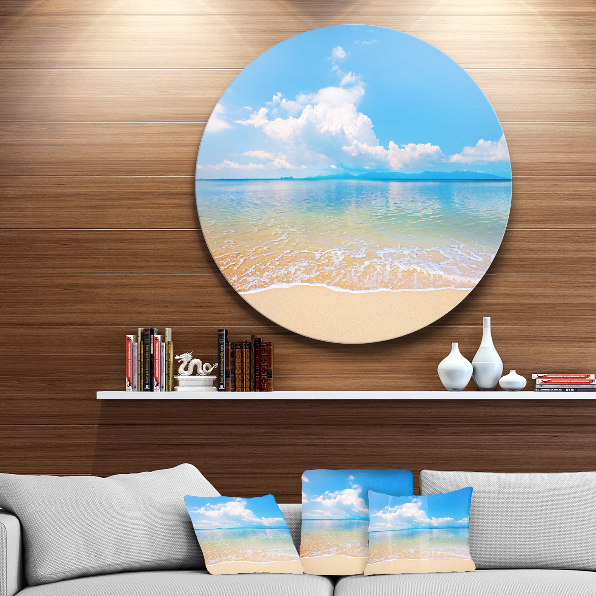 Designart 'Large Clouds Over Calm Beach' Metal Wall Art