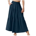 thumbnail image 2 of BRGZLK Women's Long Skirts Summer Solid Color Casual Elegant Smock Layered Tiered Maxi Skirt High Waisted A Line Flowy with Pockets, 2 of 6