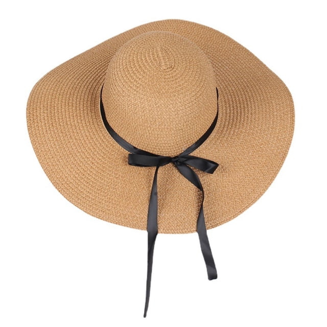 Harhinhe Sombrero de paja con nudo, disquete grande, plegable, enrollado, sombrero de playa, sombrero para el sol, sombrero de playa con protección UV de verano