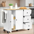 thumbnail image 4 of ZZBIQS Kitchen Island Cart on Wheels with  Cabinet & Drawer & 2 Adjustable Shelves, Rolling Kitchen Storage Cabinet with Wine Rack, White, 4 of 9