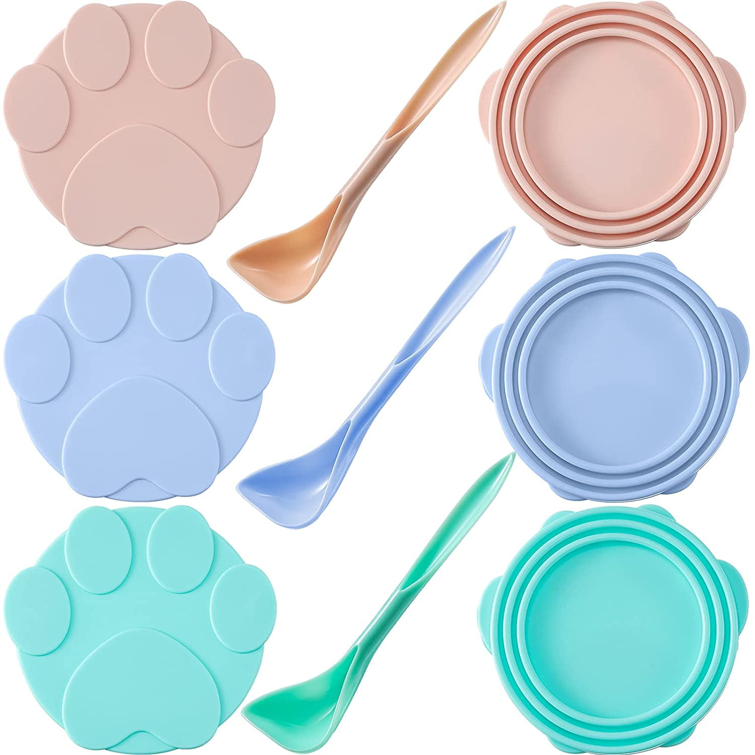 Can Lids for Pet Food, 3 in 1 Silicone Covers with Spoon Set for Pet