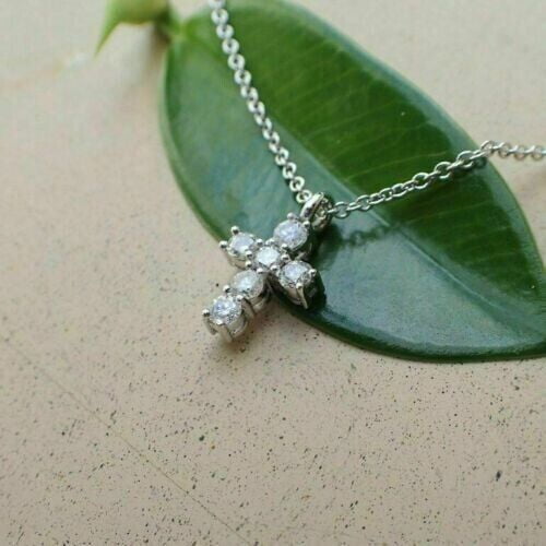 2CT Round Cut Simulated Diamond CROSS Necklace Small VVS1 Clarity 925 Sterling Silver 14K White Gold Plated