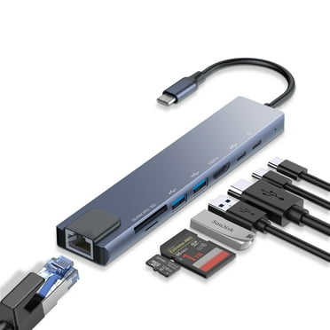 Duomigo USB C Hub Ethernet,4K USB C To HDTV Hub,8 IN1 Type C Adapter,Dock Dongle Compatible