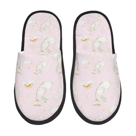 Balery Rainboe And Rabbit Slient Indoor Furry Fleece Comfort House Shoes Soft Non-Slip Home Shoes Cotton slippers House Slippers-- Medium