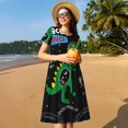 thumbnail image 4 of Balery Space Dino Cartoon Black Vestidos sueltos de manga corta para mujer, vestidos de verano 2025, vestidos casuales de corte A con vuelo., 4 of 6