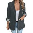 thumbnail image 2 of ClodeEU Women's Tweed Plaid Blazer Jacket , Casual Long Sleeve Lightweight Work Business Blazers Jackets Dark Gray,Womens Plus XL, 2 of 8