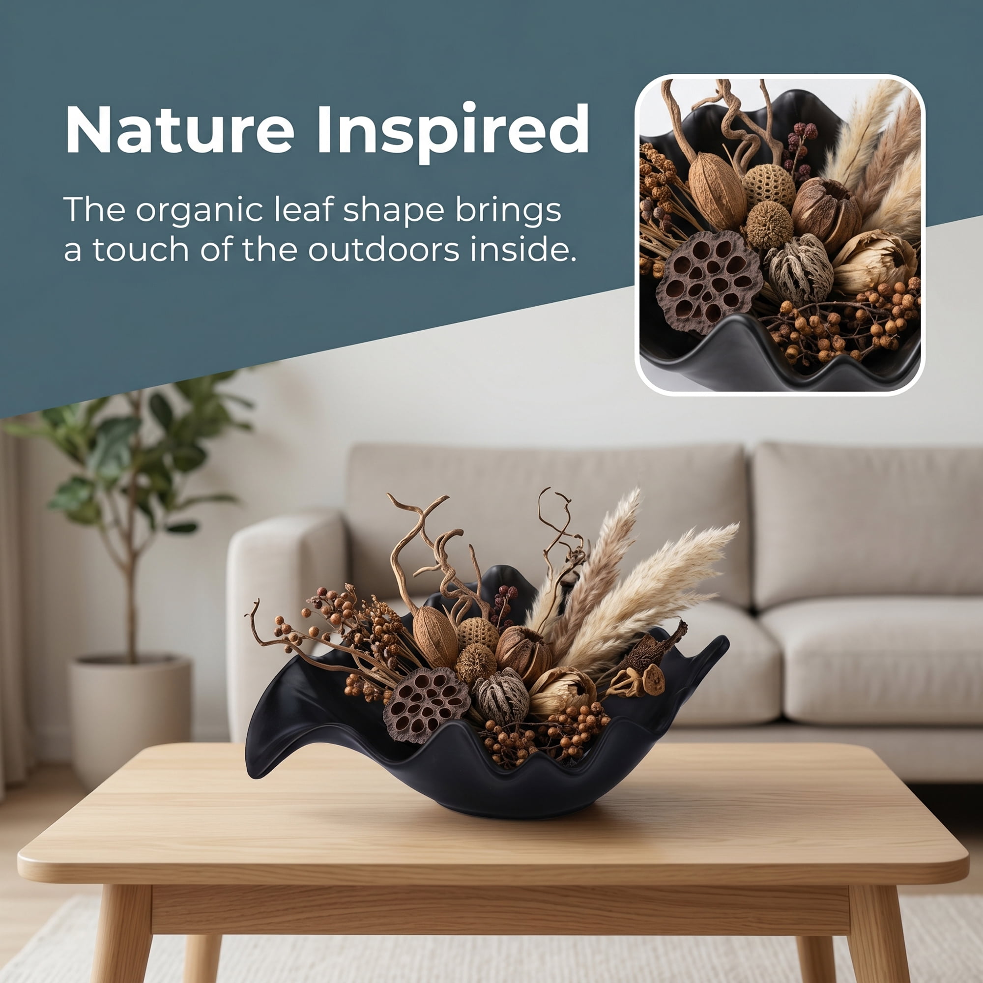 Unique Bargains Abstract Leaf Tall Sculptural Ceramic Bowl Black 5.5*3.9*10.4inch