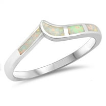 CHOOSE YOUR COLOR White Simulated Opal Chevron Pointed V Midi Ring .925 Sterling Silver Band CZ Female Size 9